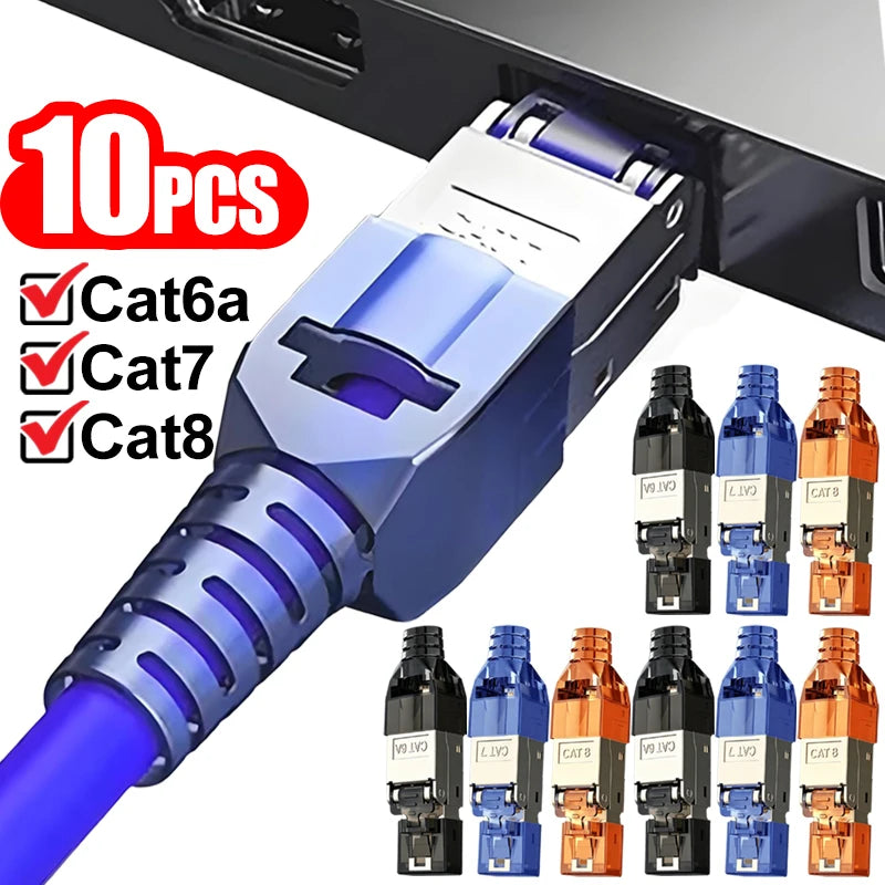 1-10PCS RJ45 CAT8 Cat7 CAT6A Connector Tool-Free Toolless RJ45 Termination Plug Reusable Shielded for Ethernet Cables 10Gbps POE