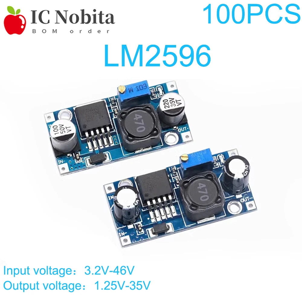 100PCS LM2596 DC-DC Buck Converter Module 3A Adjustable Step-Down Power Supply 24V to 12V/5V/3V Voltage Regulator Module LM2596