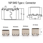 2pcs USB TYPE-C16P Female Socket 180 Degree Vertical USB C Type C 4 Legs SMD DIP Charging Port Connector 5.5mm 6.4mm 6.5mm 7.4mm