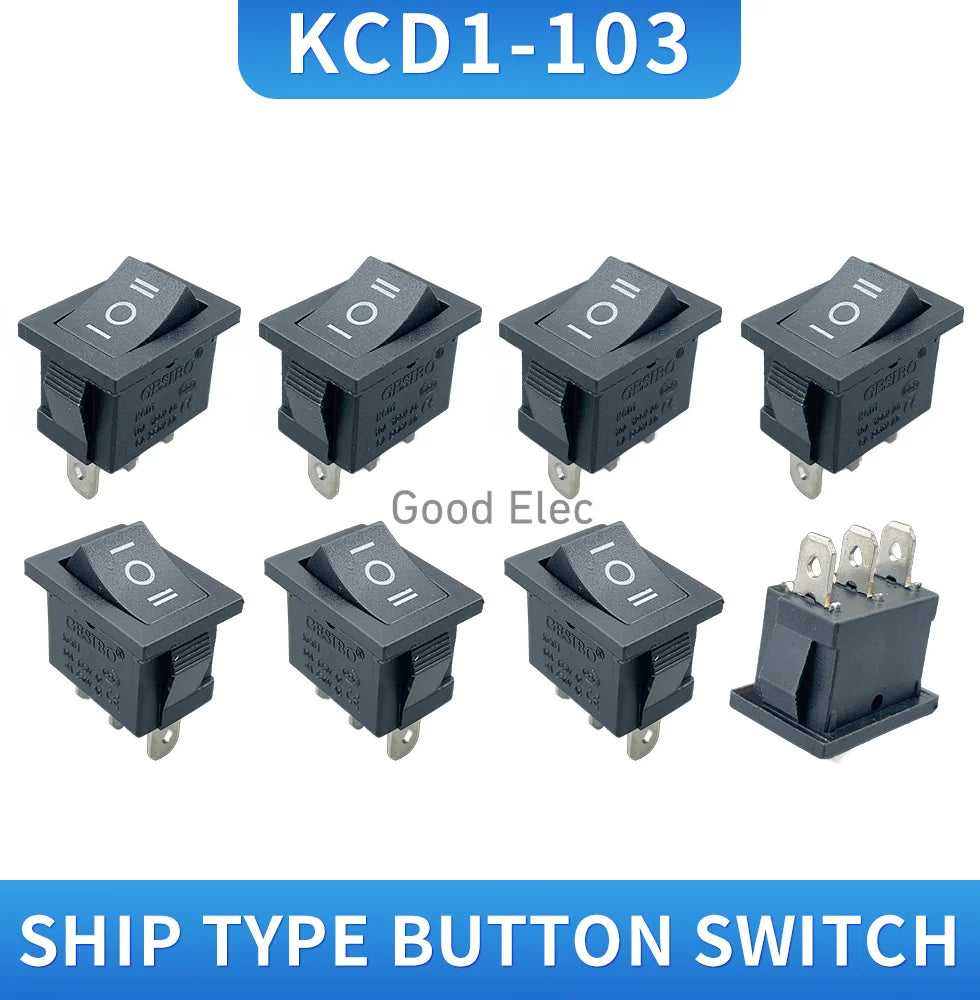 5PCS KCD2 203 6P black three position toggle switch  6A/250VAC 10A/125VAC (on / off / on) rocker switch 1011
