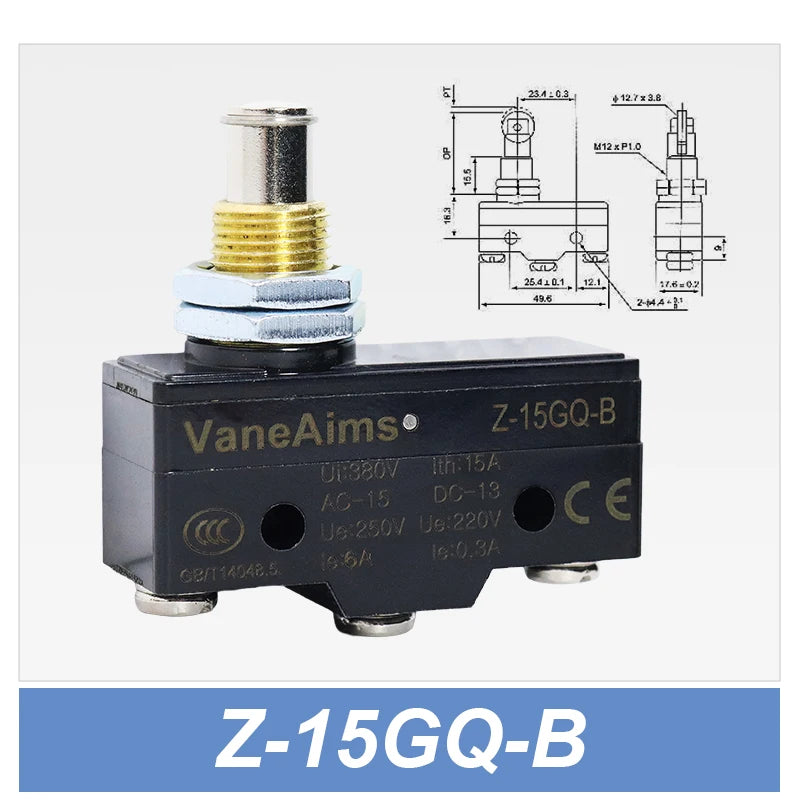 Z-15 Micro Limit switch Travel Switch Small Horizontal Roller Lever 15A 250V 1NO1NC Normally Open Normally Closed Travel Switch