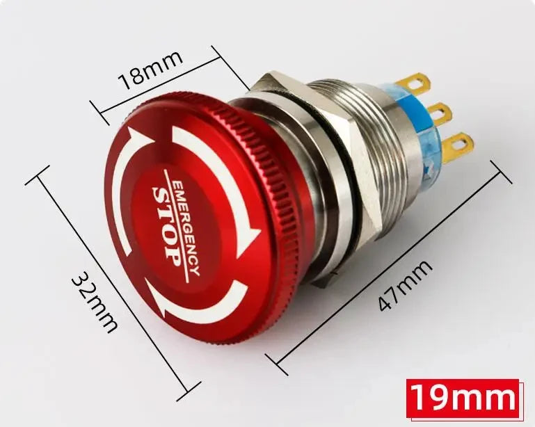 16/19/22mm Metal Emergency Stop Button Switch Stainless Steel Anti-slip Waterproof Rotation Socket 12/220V Stop Momentary