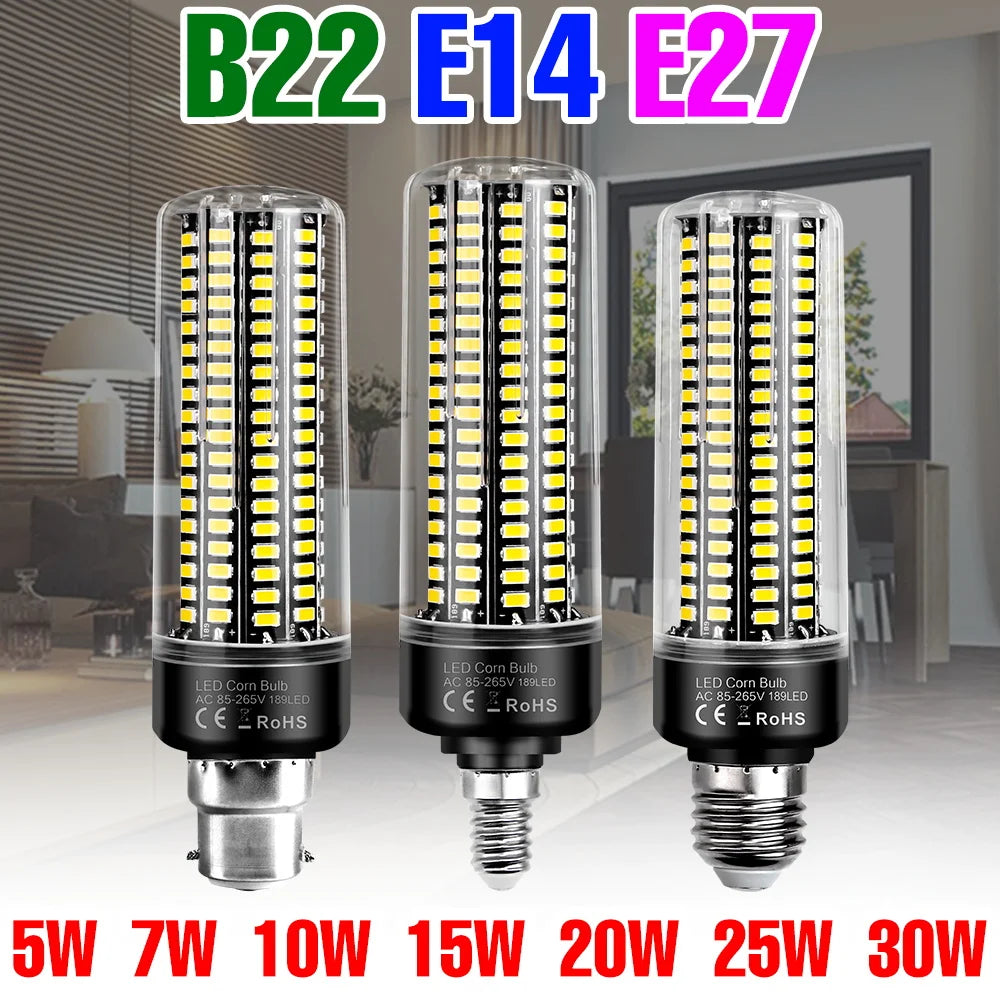 30W LED E27/E26 Corn Light Bulb E14 Chandelier Lamp B22 Ceiling Bulbs AC 85-265V No Flicker For Home Living Room Cold/Warm White