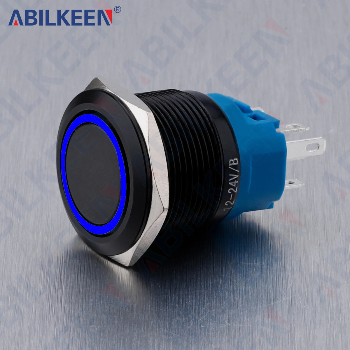 ABILKEEN 22MM Black Shell Push Button Switch LED Ring Illuminate Momentary/Latching Function 1NO1NC IP65 Waterproof Push Button