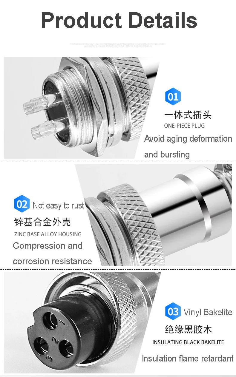 GX12 Female Plug Socket Waterproof M12 Circular Aviation Connector 2Pin 3Pin 4Pin 5Pin 6Pin 7Pin 1m 2m Extension Cable Wire