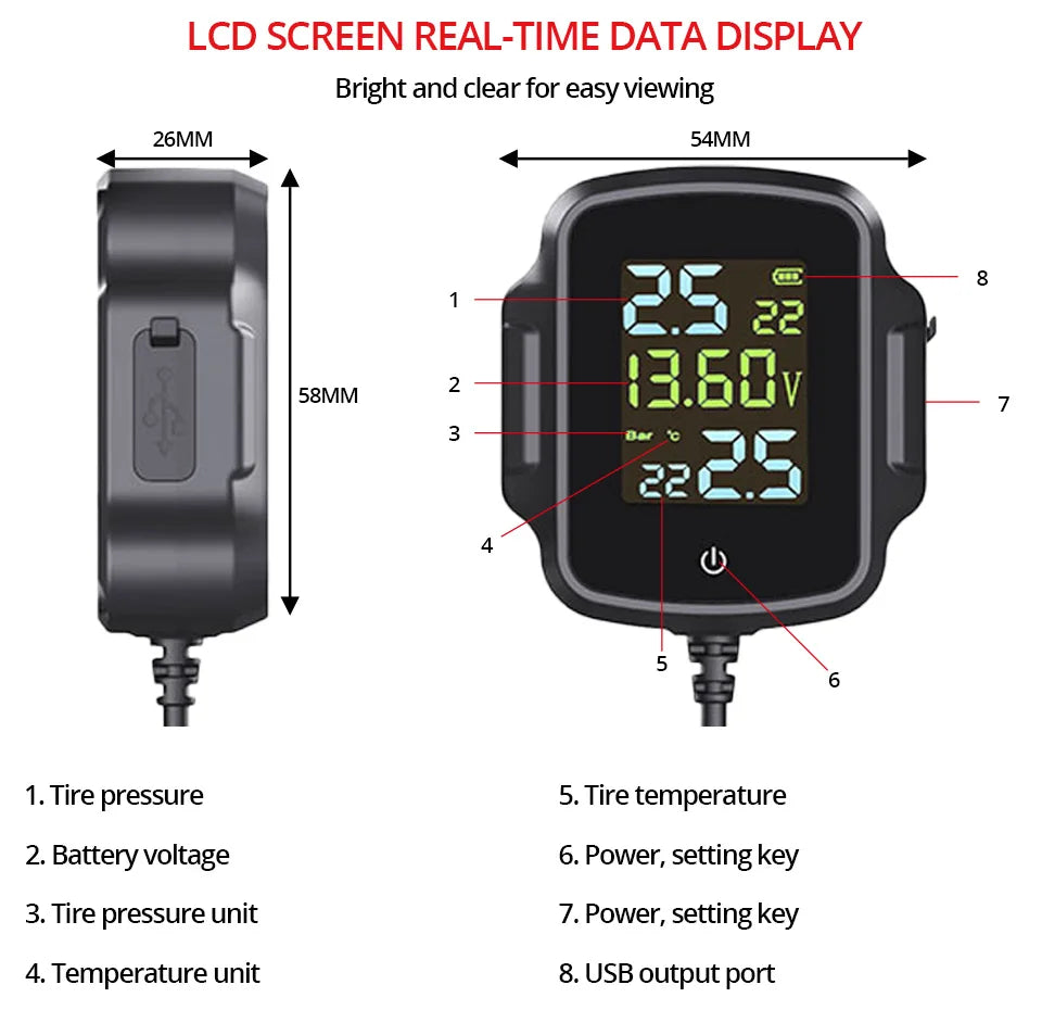 E-ACE TPMS Tire Pressure Monitoring SystemInfitary Motorcycle System LCD Real Time Data Display For Status Precise Digital
