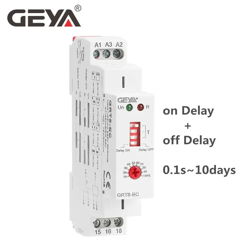 GEYA GRT8-EC  Delay ON Delay OFF Single Function Time Relay AC220V AC380-440V  Timer Relay 10A CE CB ROHS