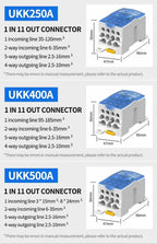 UKK 80A-500A High Current DIN Rail Power Distribution Block One Input Multiple Output Electrical Terminal Connector ```