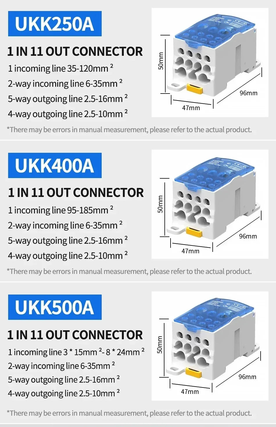 UKK 80A-500A High Current DIN Rail Power Distribution Block One Input Multiple Output Electrical Terminal Connector ```