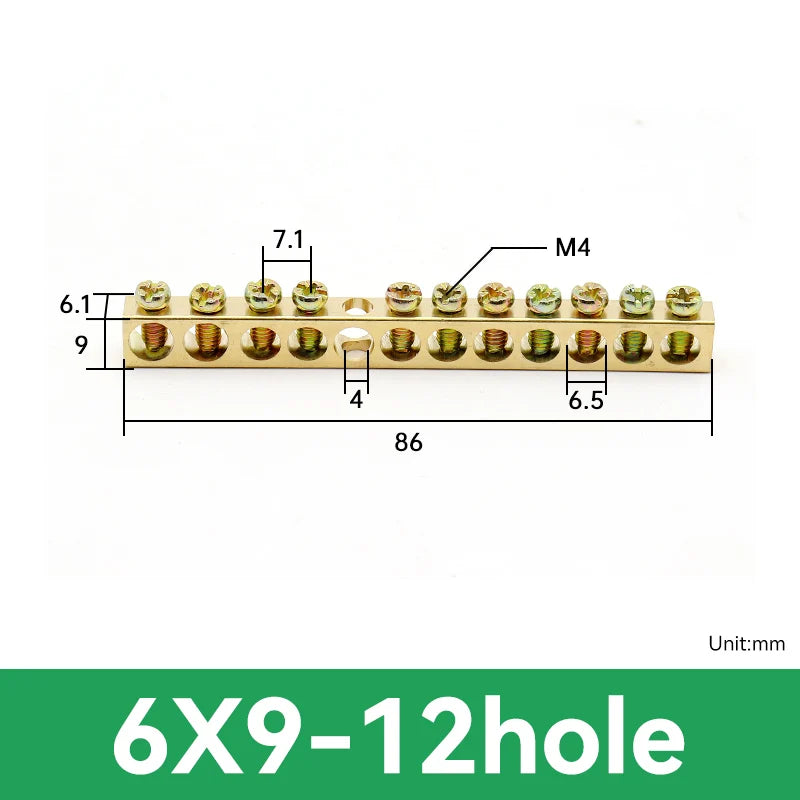 1 PCS Multi Specification Brass Ground Strip 5/6/7/8/9/10/12/15/20 Hole Brass Rod Grounding Terminal Ground Bar Terminal Strip