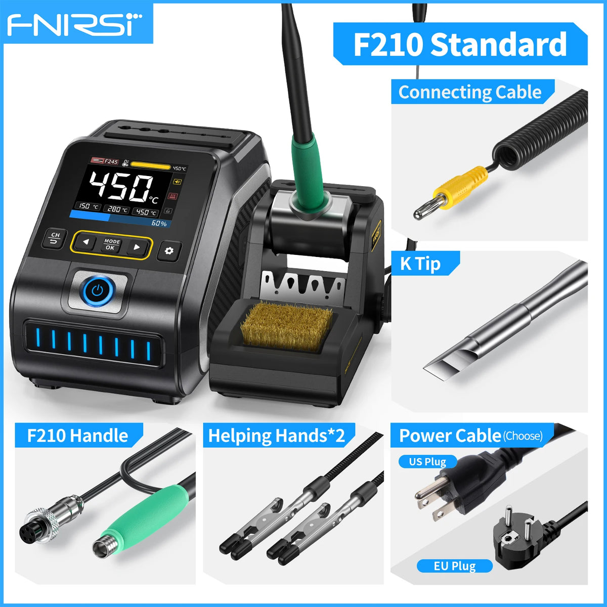 FNIRSI DWS-200 200W Power Repaid Heating Soldering Iron Staion C210 C245 Solder Iron Handle Electronic Welding Rework Station