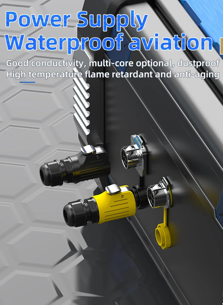 IP68 Power Waterproof Connector Panel Installation, Aviation Plug Socket Cable, Male and Female Heads, No Welding Required