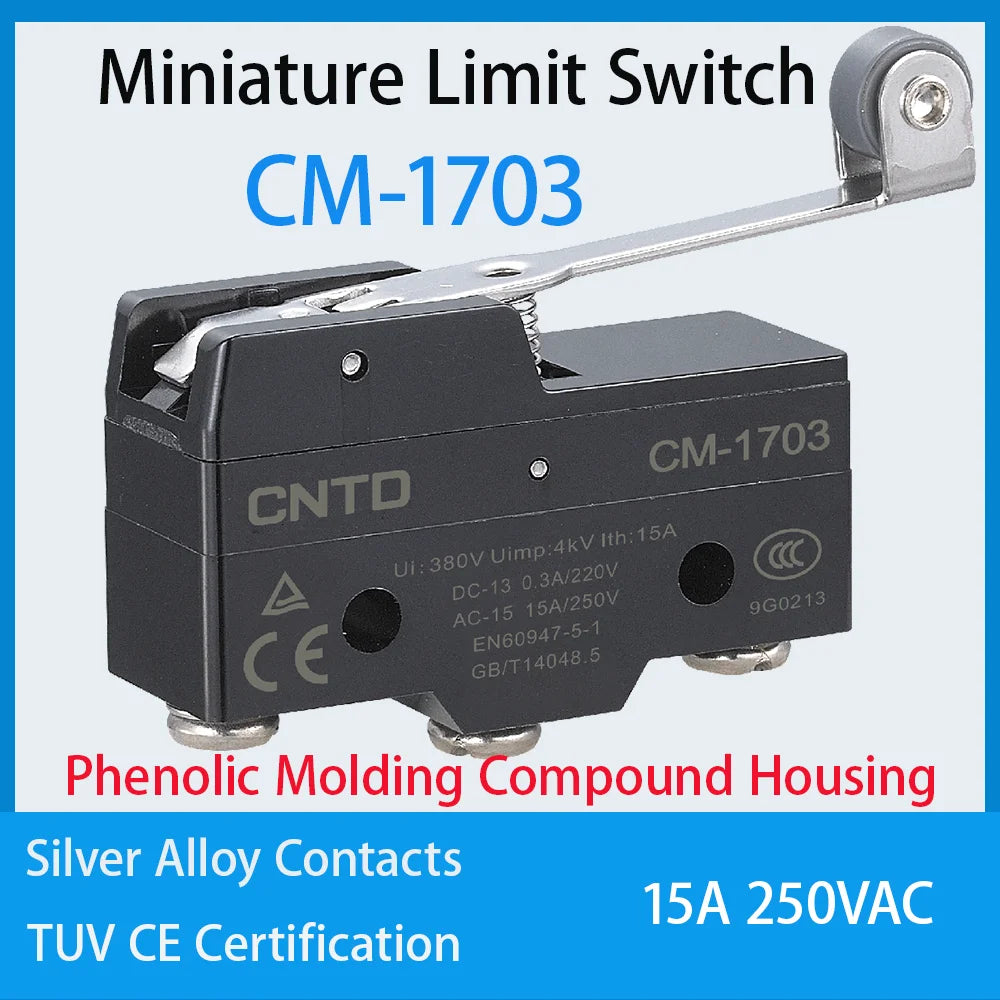 CNTD CM-1703 CM-1703K CM-1703N Micro Switch Limit Switch Travel Switch Self-Resetting Long Handle Roller Snap Action Electrical