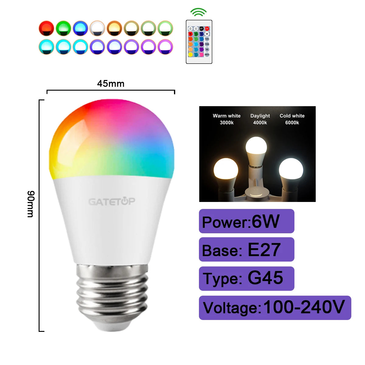 1-10PCS Smart RGBW LED Bulb Spotlight E27 E14 B22 GU10 6W 10W with Infrared Remote Control Suitable for Colorful Home Lighting