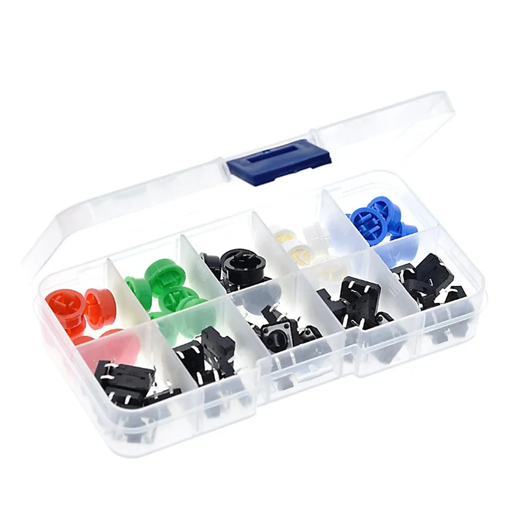 25pcs 12x12x7.3mm Momentary Tact Tactile Push Button Switch Touch Switch Micro Switch 4 Pins SMD PCB with Cap for Arduino
