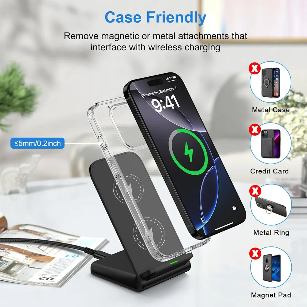 30W Fast Wireless Charger Stand Pad for iPhone 17-11/XR, Samsung Galaxy S25/S26/S21/S20, Xiaomi, Huawei & All Qi-enabled Phones