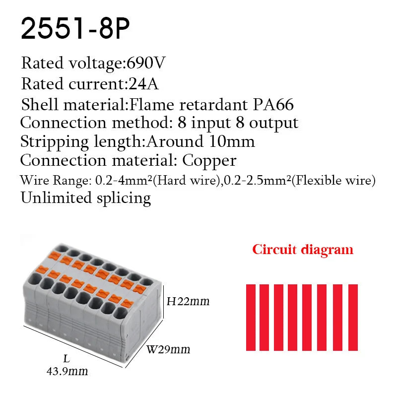 Push-In Wire Connectors Electrical Cable Terminal Block Multiple In/out DIN Rail Mount With Fixing Hole Spliceable DIY connectio