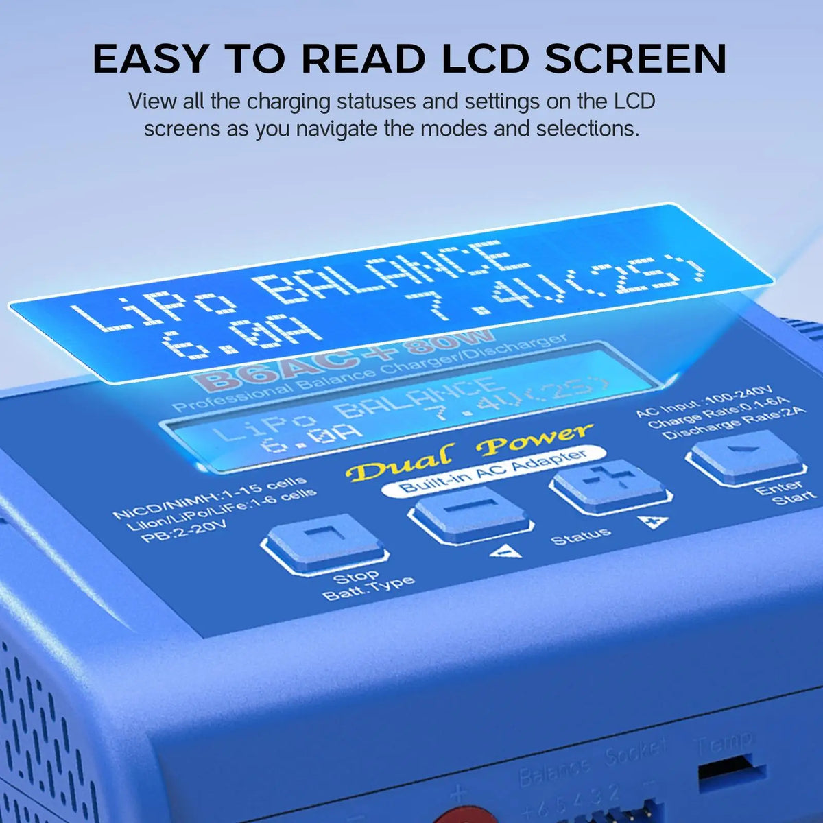 HTRC IMAX B6 AC 80W 6A Digital LCD Balance Charger for Lipo LiFe NiMh NiCd RC Drone Car Battery