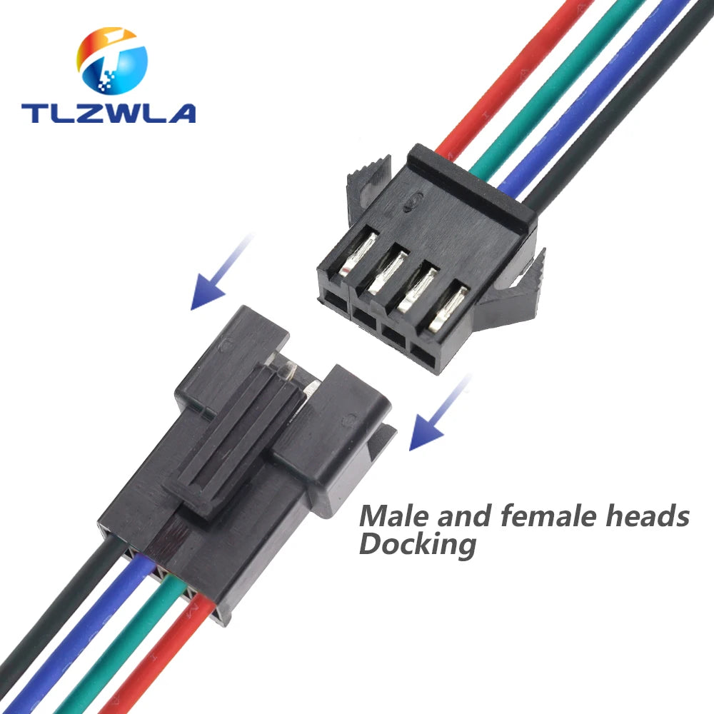 10PCS JST SM 2/3/4/5/6Pins 2.54MM Plug Male to Female Wire Connector cable pigtail Plug LED Connecting line 20cm Long