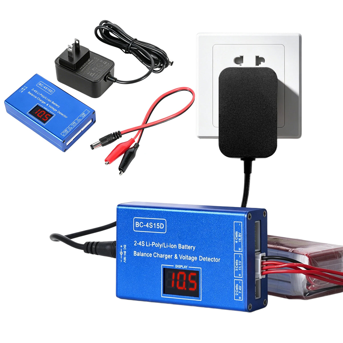BC-4S15D Lipo Battery Balance Charger with Voltage Display Screen Lithium Lipo RC Balance Charger for 2-4S RC Batteries