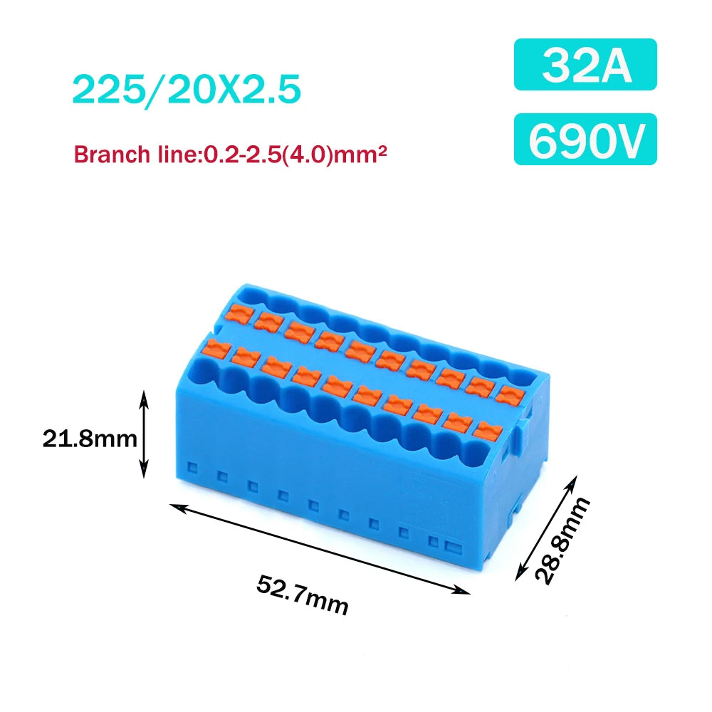 Wire Electrical Connectors PTFIX 2.5mm Wire Merging And Branching Device Push-in Terminal Block Connector Mount On Din Rail