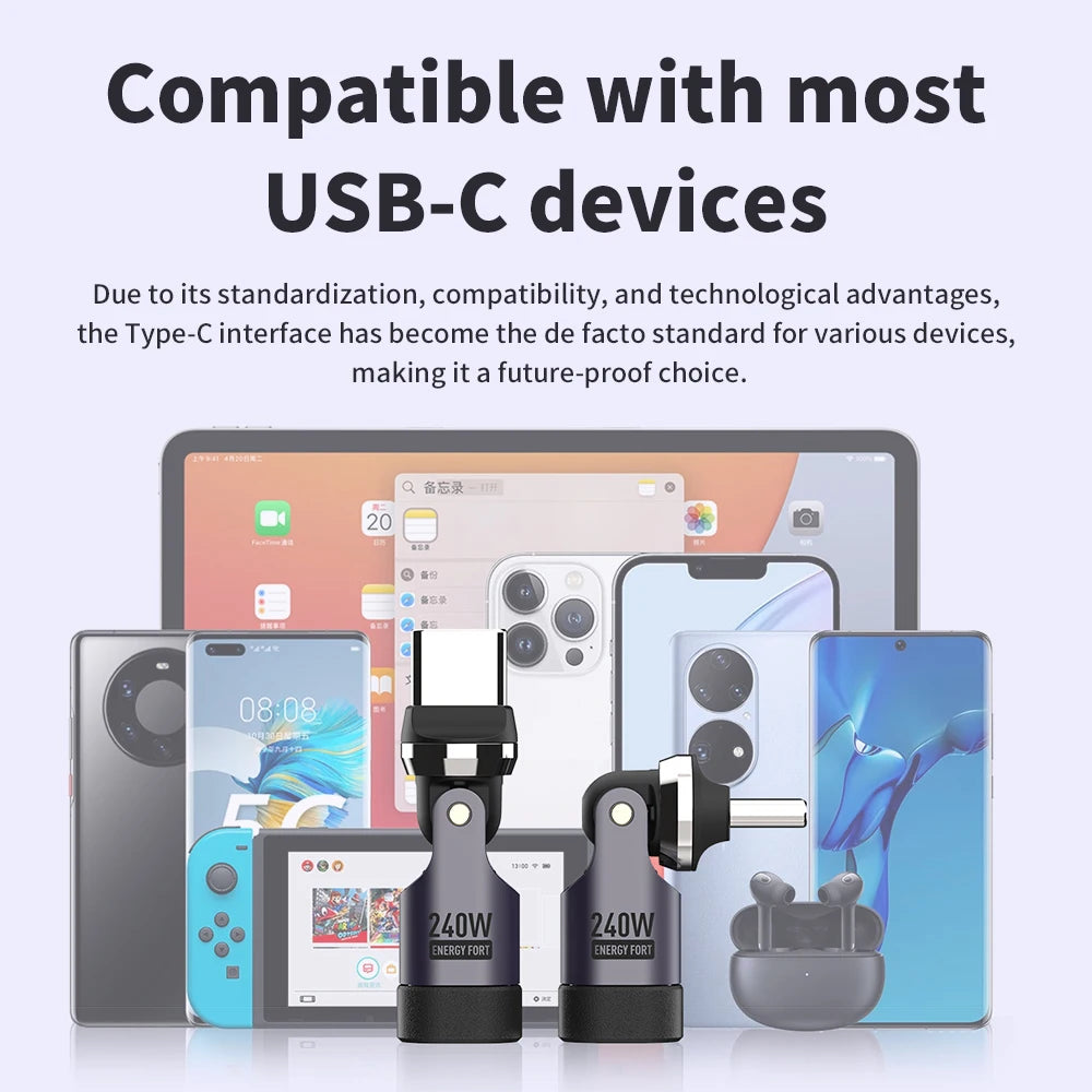 PD240W OTG C Type Adapter 90° 540° Rotating Type C Adapter Fast Charging USB C Adapter Extender for iPhone 17Pro Laptop Tablet