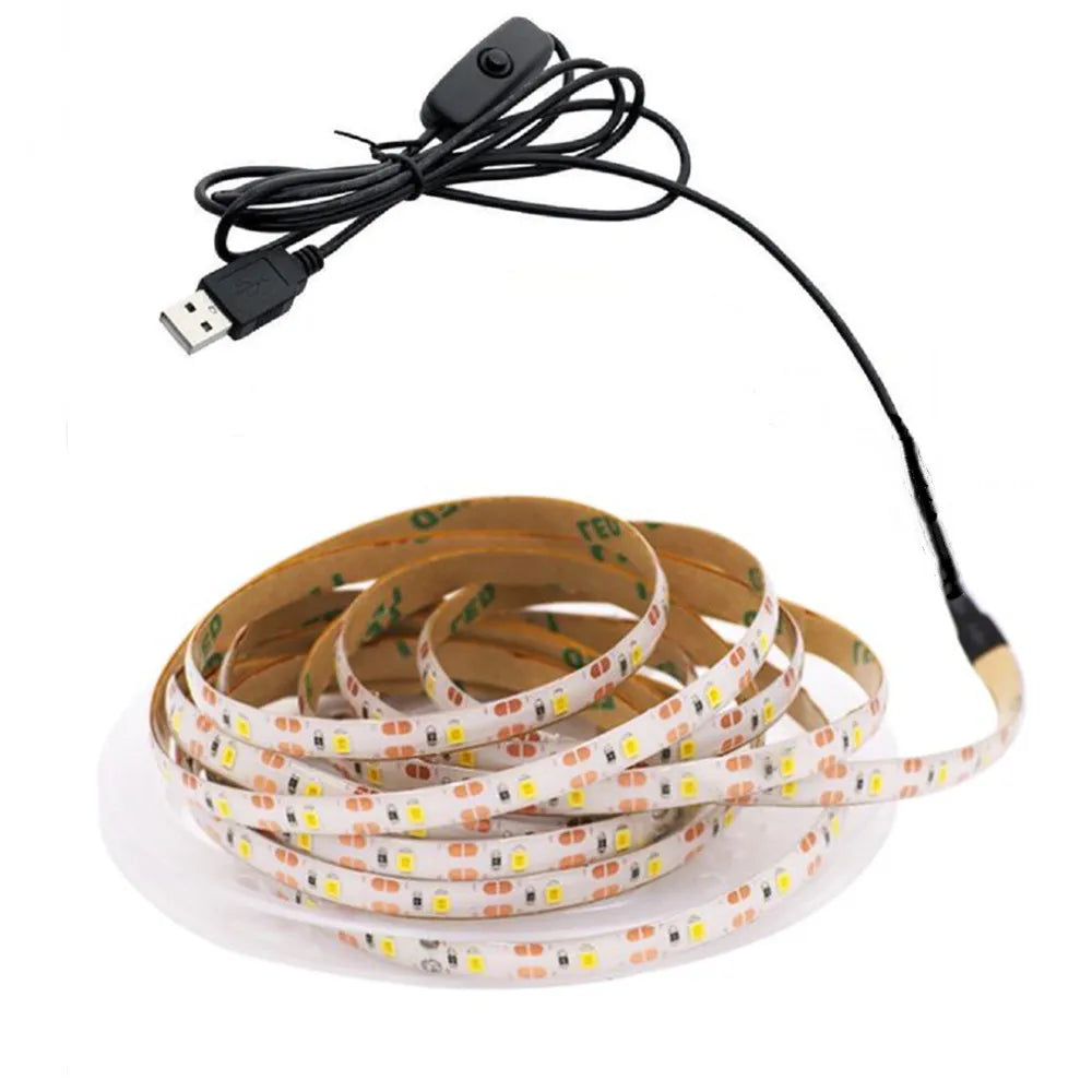 5V USB LED Strip Light Battery Power SMD 2835 3528 60LED 1m 2m 5m White Warm Red Blue Green Ribbon Cabinet Lights Night DC5V