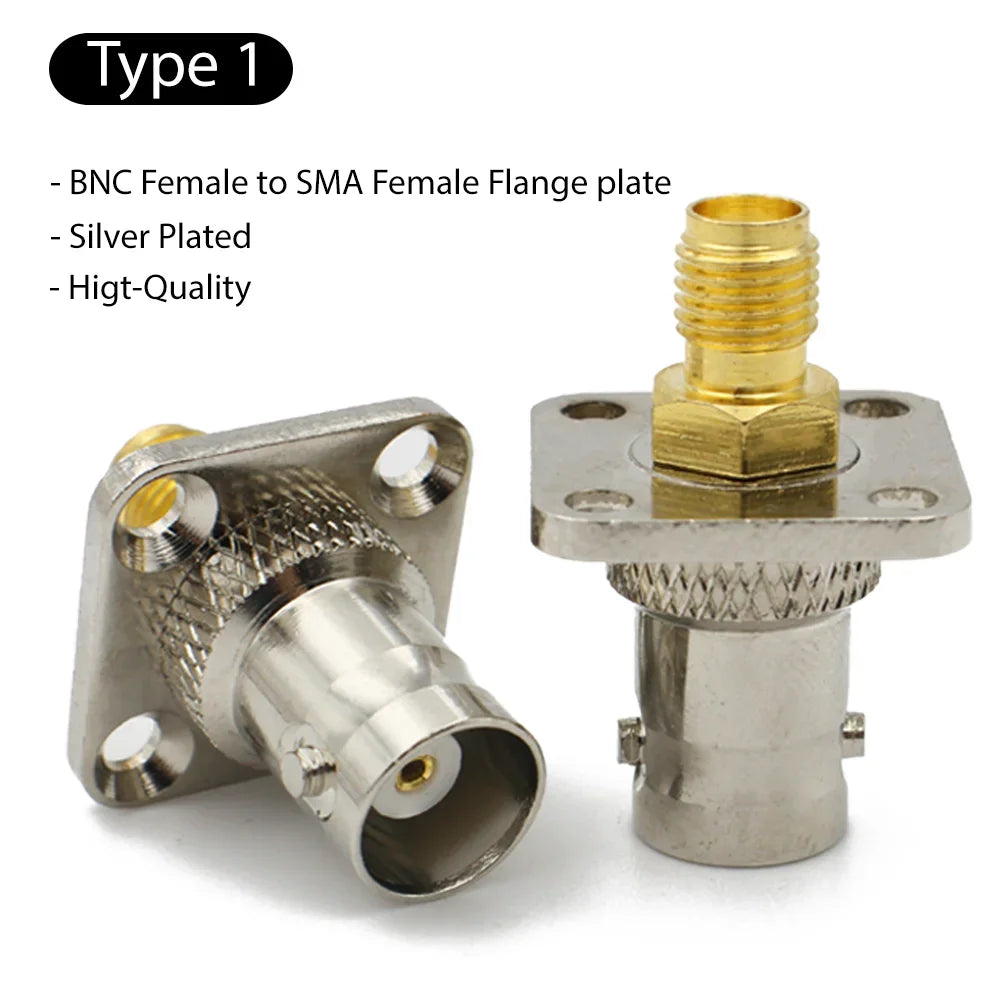 Q9 BNC Female to SMA Female Straight Connector Flange Bulkhead RF Coaxial Adapter 4 Holes Panel for WiFi Ham Radio Antenna 50ohm