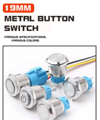19MM LED Metal Button Switch Stainless Steel 1NO1NC Momentary Latching High Head Lamp Waterproof Button 12V 24V 220V