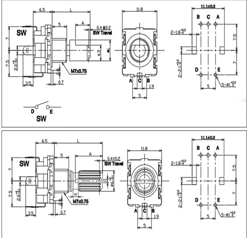 New Original EC11 Rotary Encoder with Switch Shank Length 15mm/20mm Plum Shank Half Shaft 20 Pulses Digital Signal Potentiometer