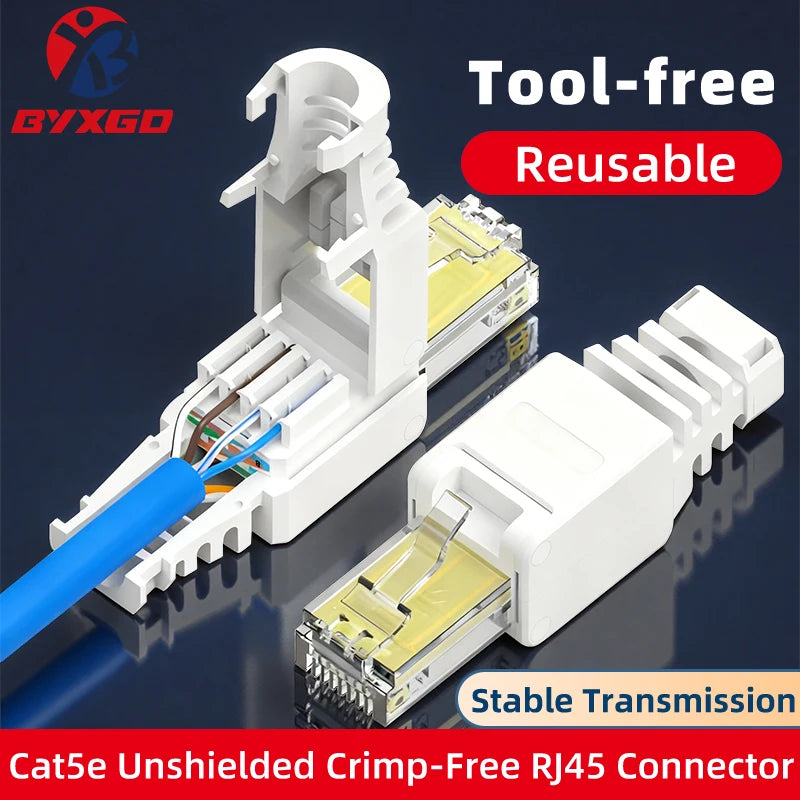 BYXGD Toolless RJ45 Connector Reusable 100/1000Mbps Shielded Cat5e Tool Free Plug