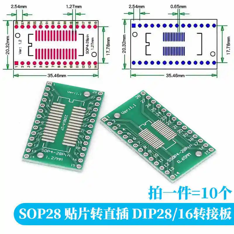 10-100PCS Javino PCB Board Kit SMD Turn To DIP Adapter Converter Plate SOP MSOP SSOP TSSOP SOT23 8 10 14 16 20 28 SMT To DIP