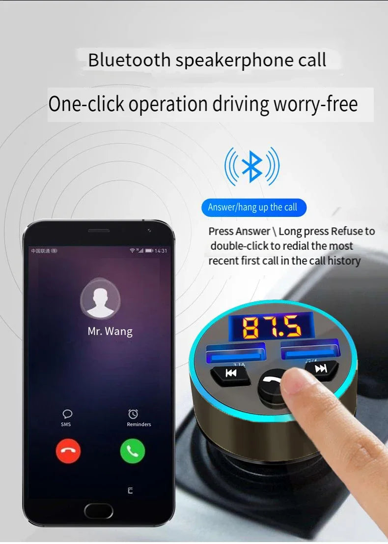 Car Bluetooth Receiver with Lossless Audio Quality MP3 Player, Car Adapter with Cigarette Lighter Socket and Charger