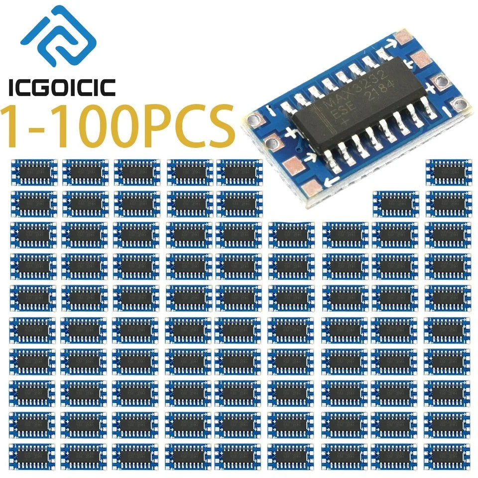 1-100PCS MAX3232 RS232 to TTL Converter Module – 3.3V/5V Compatible, Mini Serial Level Shifter for Arduino