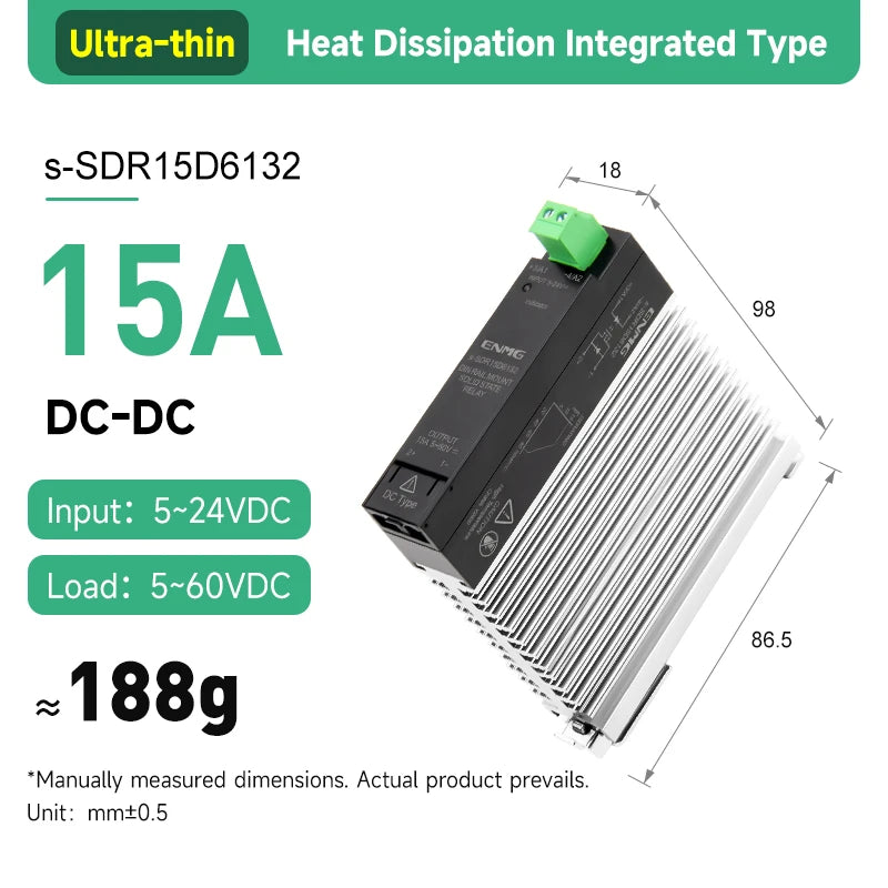 ENMG 18mm Ultra-Thin Solid State Relay Single-Phase 5-24VDC DC Control AC with Integrated Heat Sink for Electronics