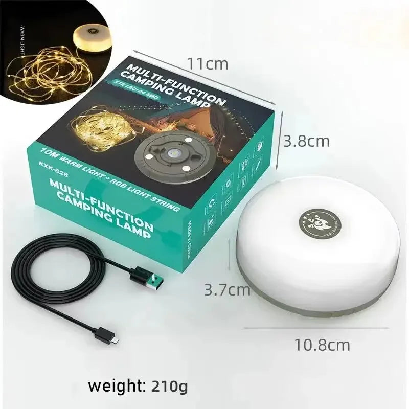 4-in-1 Camping Light LED Reel String Lights Outdoor USB Camping Lamp Recyclable LED Night Light For Garden Tent Room Decor