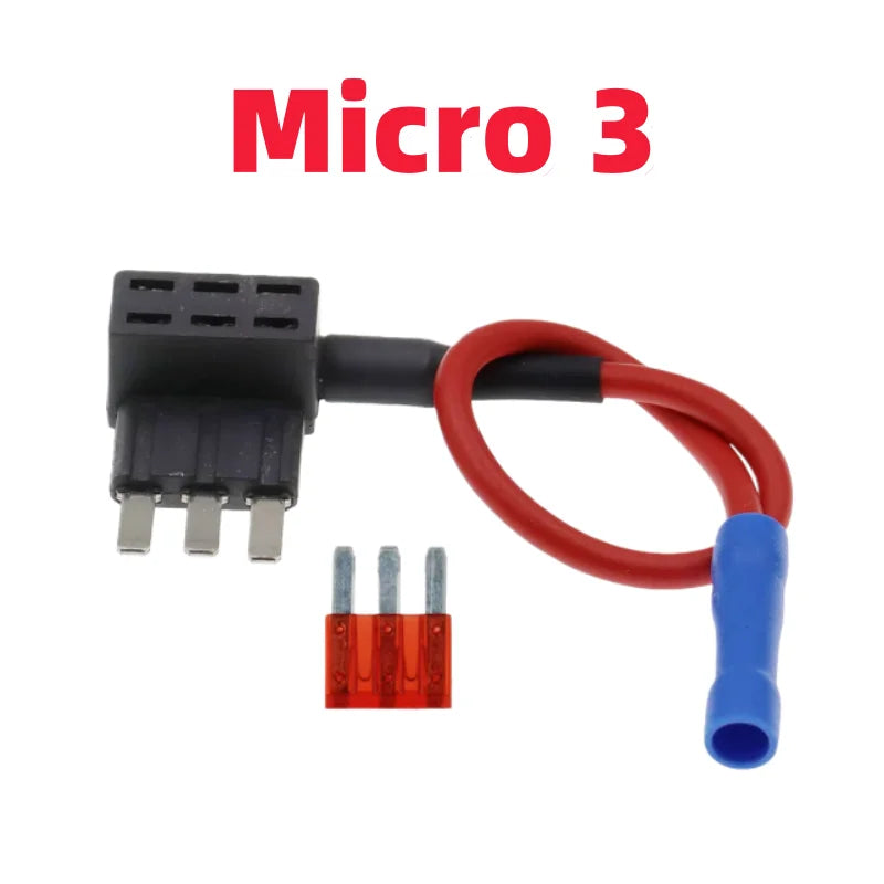 12V MINI SMALL MEDIUM Size Car Fuse Holder Add-a-circuit TAP Adapter with 10A Micro Mini Standard ATM Blade Fuse