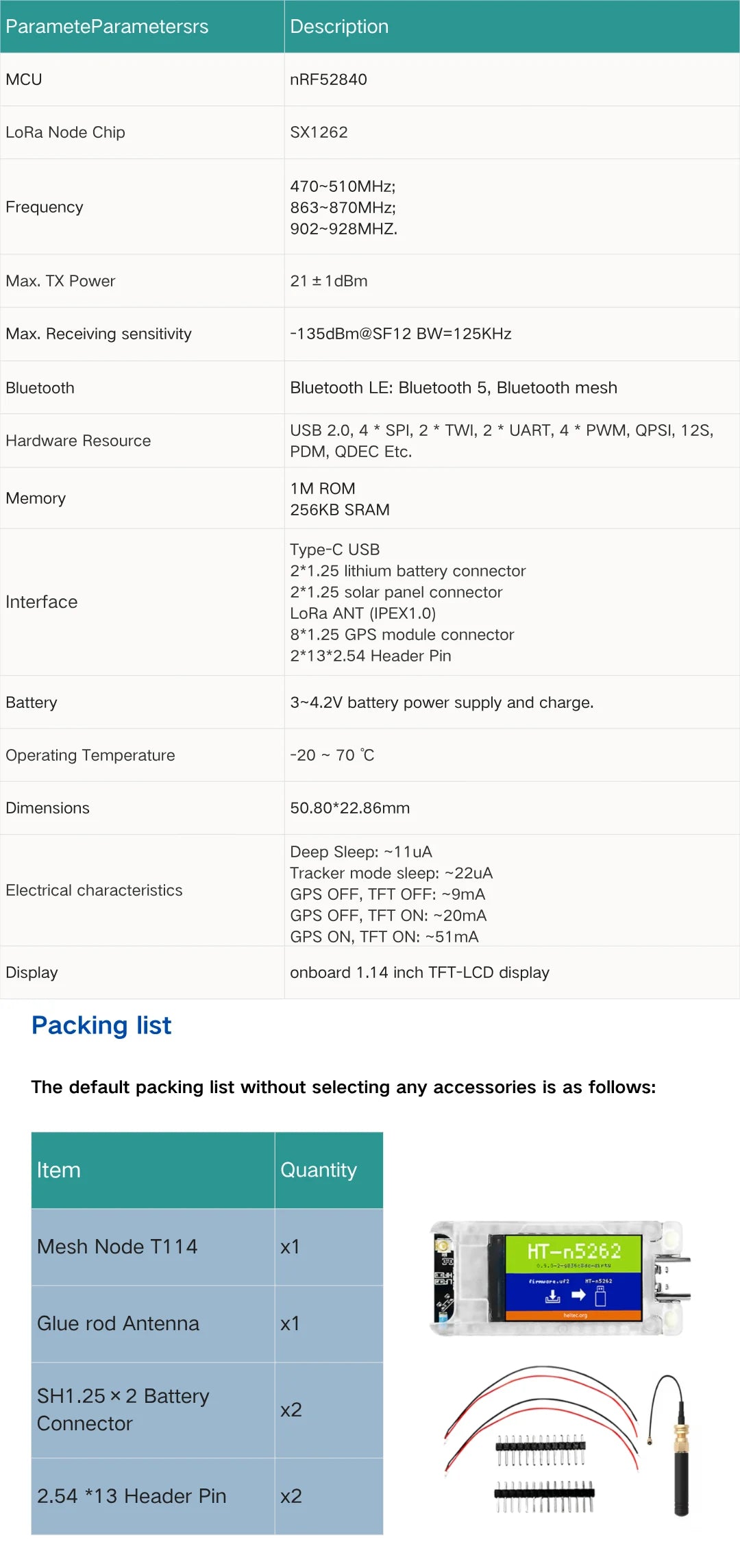 Heltec T114 V2 Meshtastic Tracker Nordic NRF52840 SX1262 GPS LoRaWAN LoRa Arduino Positioning 863-928 MHz Devboard Low Power BLE
