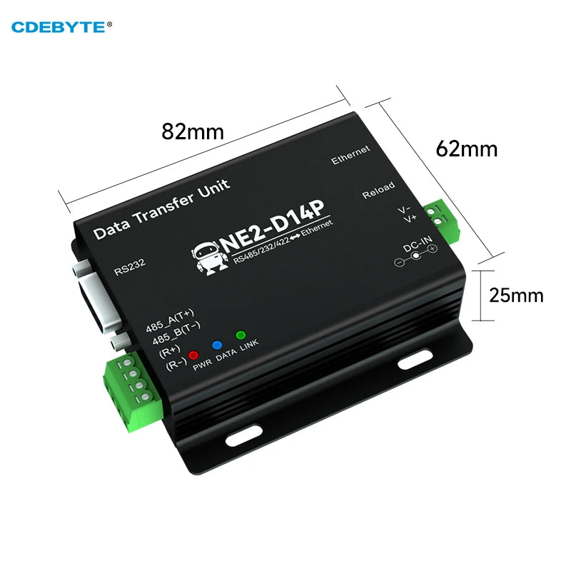 RS485/RS232/RS422 to Ethernet Serial Server DC8-28V Modbus TCP RTU MQTT CDEBYTE NE2-D14P AT Command Power and Signal Isolation