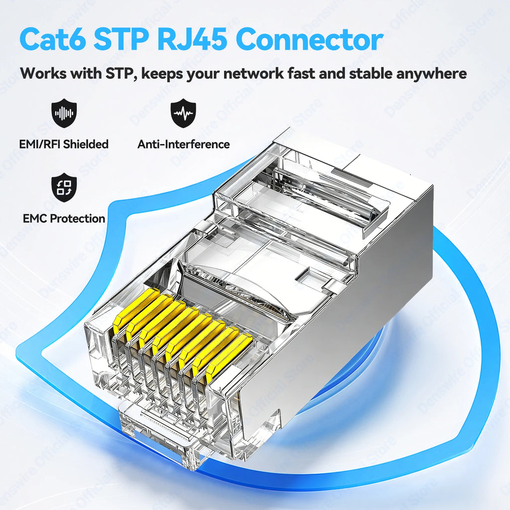 Denswire 100PCS CAT6A Cat6 Pass Through 8P8C RJ45 Modular Plug Network Connectors Unshielded/Shielded RJ45 Plug 30μ Gold-Plated