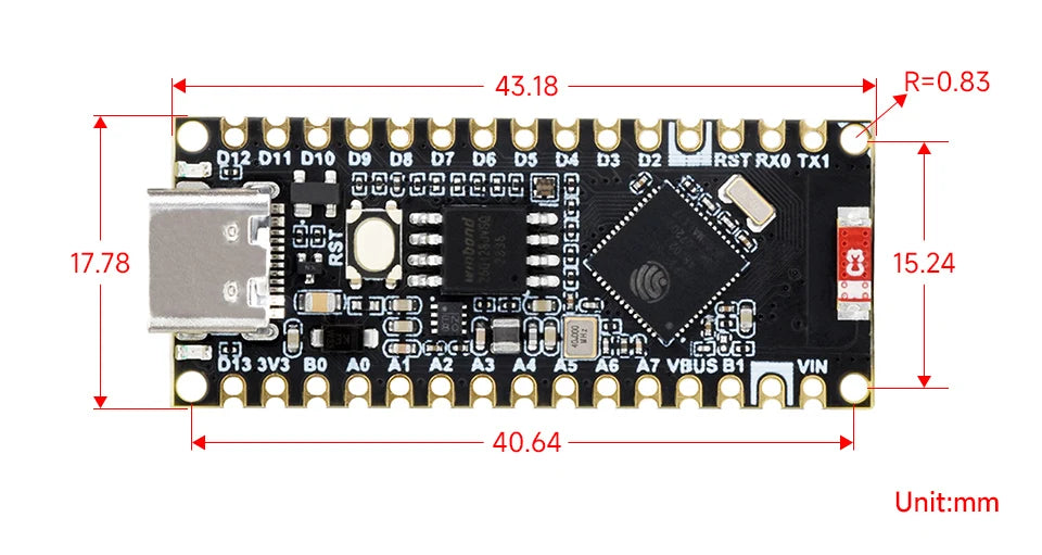 Waveshare ESP32-S3-Nano Development Board Based on ESP32-S3R8 For Arduino