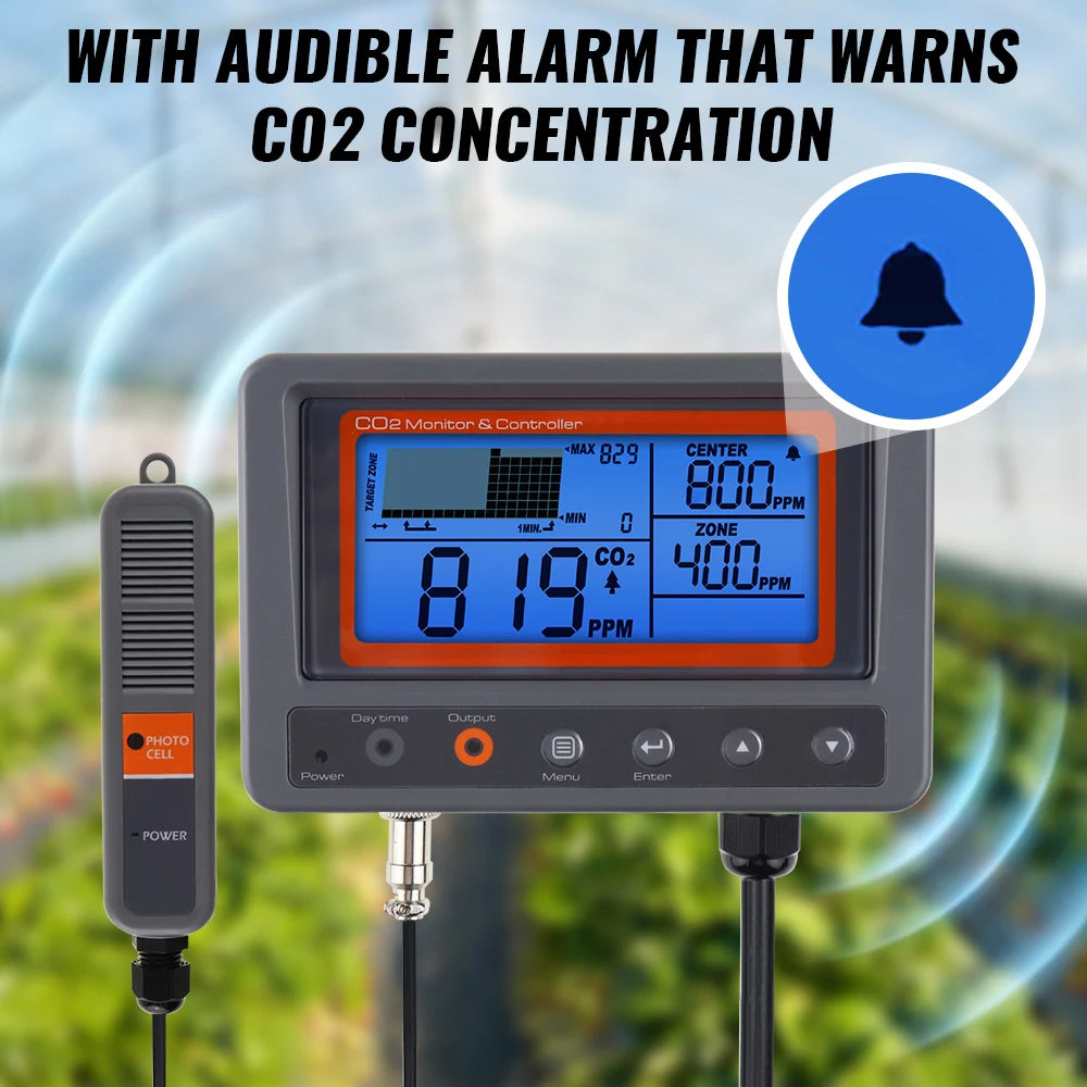 Digital CO2 Carbon Dioxide Monitor Controller Sensor W/ Relay Function NDIR Sensing Probe For Greenhouse Mushroom Farm