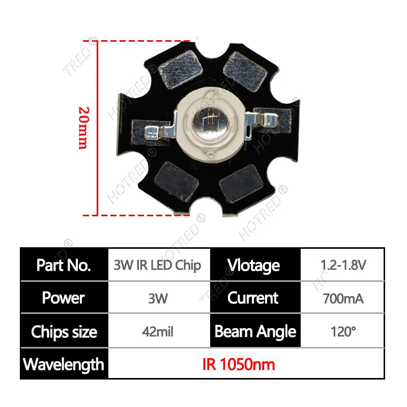 1-10pcs IR LED 3W 5W 1050nm High Power Infrared Chip 1.2-1.8V 700mA 1400mA Diode Light Laser Lamp for Night Vision CCTV Camera
