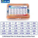 1/4W Metal Film Resistor Assortment Kit, 1/2W 1W 2W 3W 5W Through Hole Electronic Components Pack, 30/41/130 Kinds 1% Tolerance