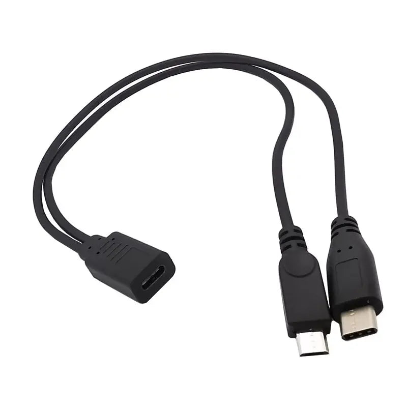 30cm USB 1/2 Type-C Female to Type-C Male Plus Micro USB Male Phone Charging Tablet Connection Cable