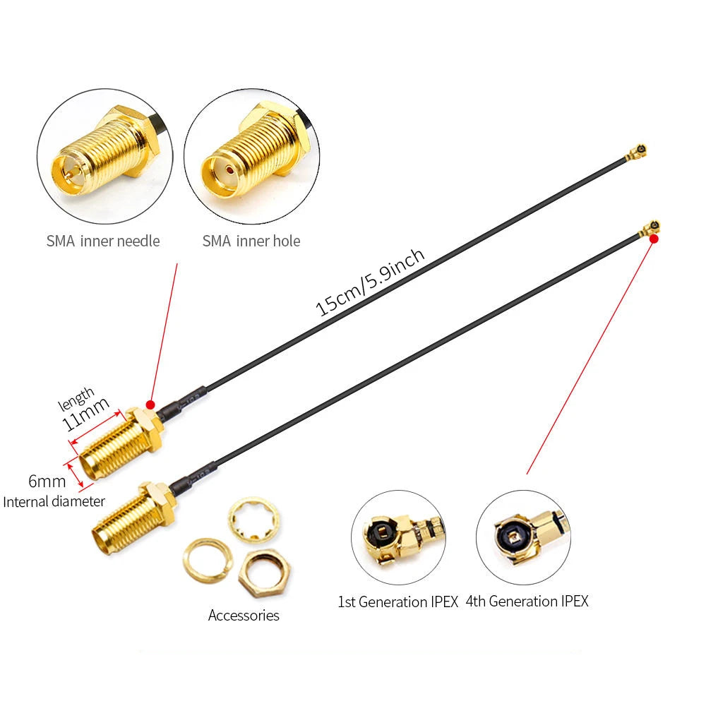 2PCS U.F.L1 To SMA Female Low Loss Coaxial Cable 15CM U.F.L1 1.13mm Pigtail Cable for  PCIE Network Cards PCI Wi-Fi WAN Repeater
