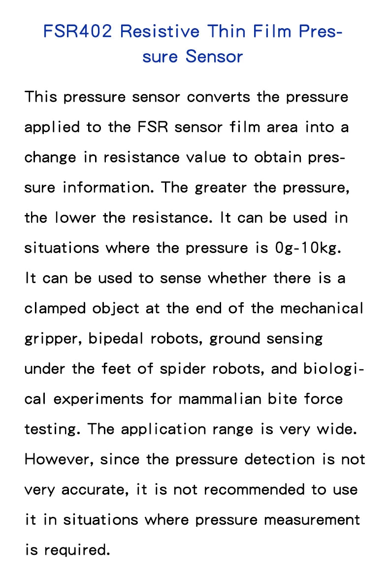 FSR402 Resistive Film Pressure Sensor Force Sensitive Resistor Thin Film RFP602 Weighing Sensor Module