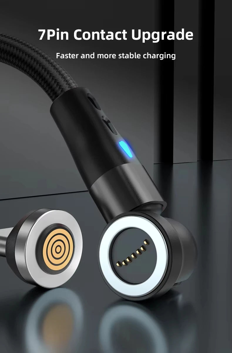 3A Fast Charging Magnetic Cable 540° Rotating USB Type C Micro Data Cable for Samsung Huawei Xiaomi Android Phone Charger Wire
