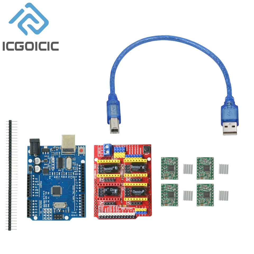 CNC Shield V3 Engraving Machine 3D Printer + 4pcs DRV8825 Or A4988 Driver Expansion Board For Arduino + UNO R3 With USB Cable