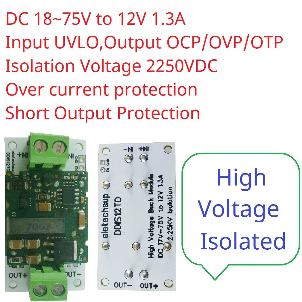 High Voltage Isolated DC 24V 36V 48V 60V 72V TO 12V DC-DC Buck Converter Voltage Stabilizing Module Power Isolation Protection